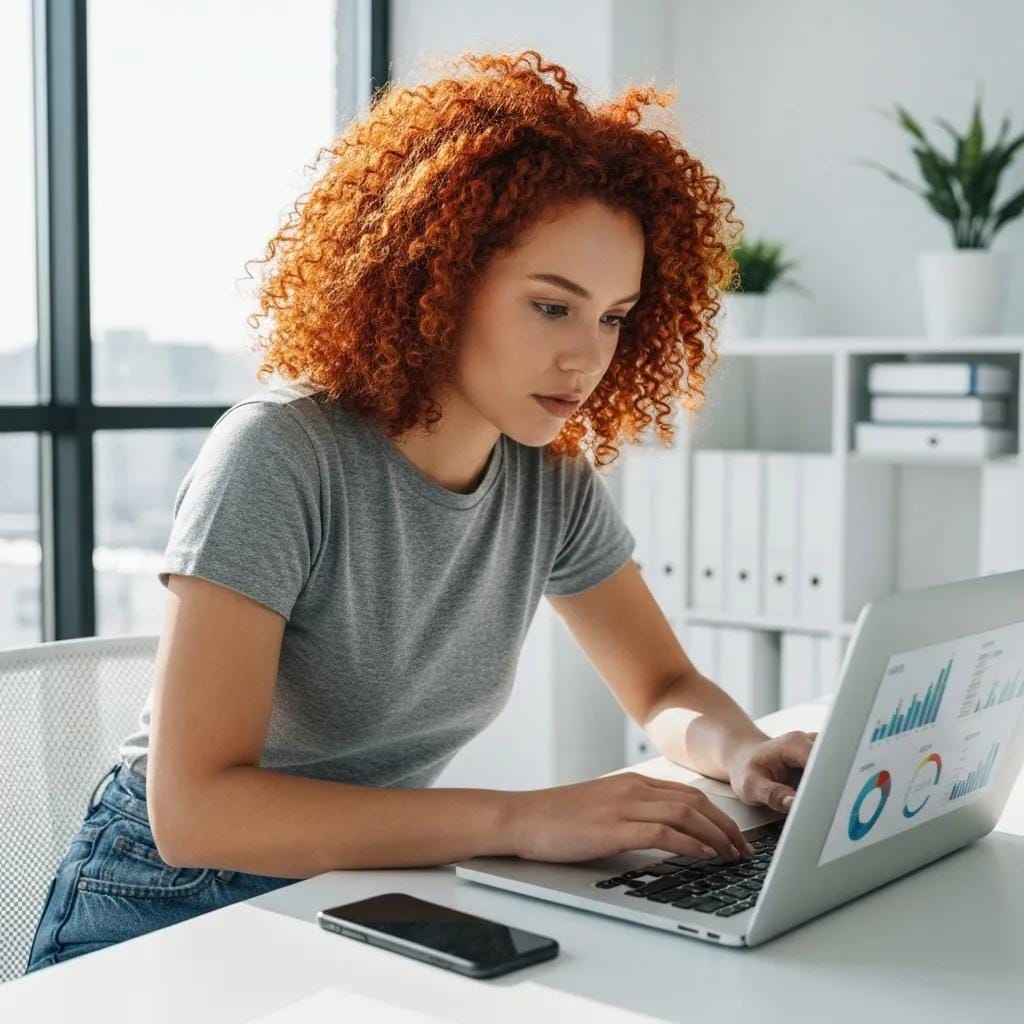 Individual analyzing SEO data for mobile-first mortgage websites in a modern workspace