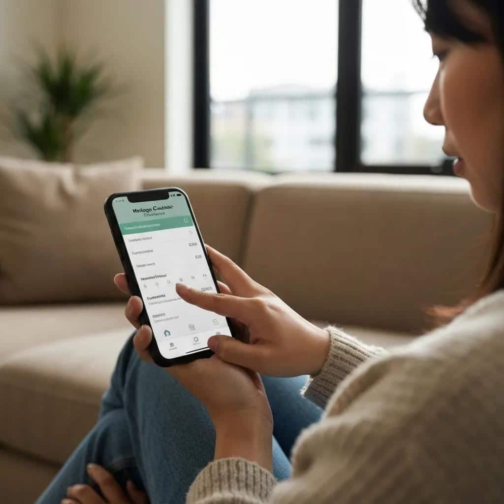 Close-up of a smartphone with a mortgage calculator app, highlighting user-friendly technology for loan officers