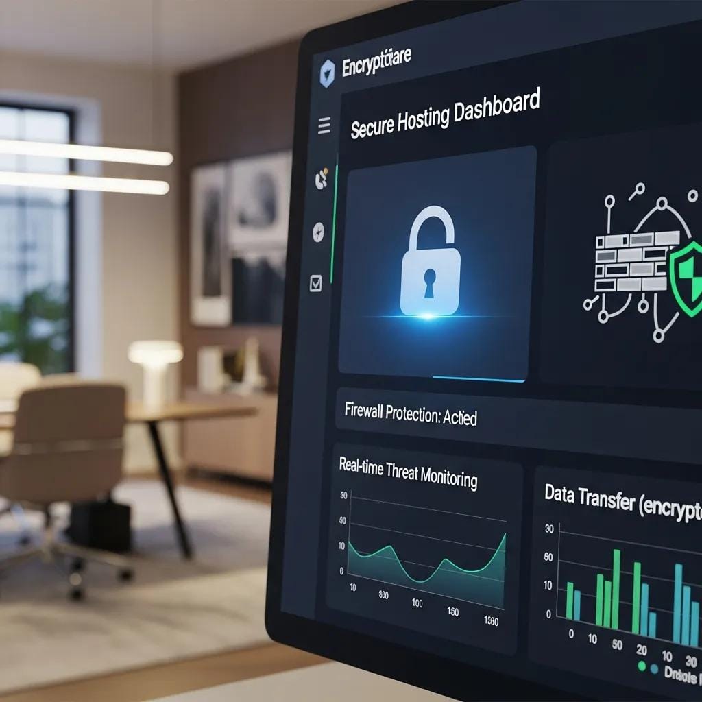 Close-up of a secure hosting interface illustrating data protection measures for mortgage websites