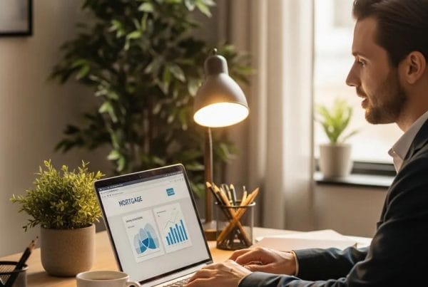 Mortgage loan officer working in a cozy office environment, emphasizing professionalism and approachability