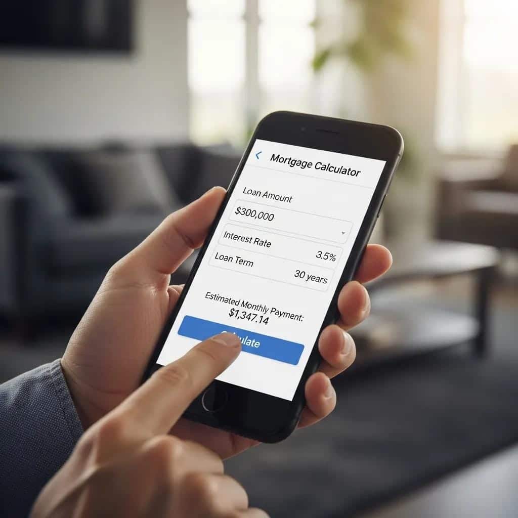 Smartphone displaying a mortgage calculator app, highlighting lead generation tools